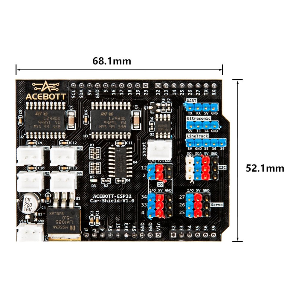 Shield controlador de motores L293D ACEBOTT (medidas)