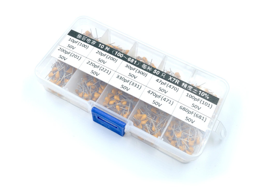 Kit 300 Ud. Condensadores cerámico 10 valores (10pF - 680pF)