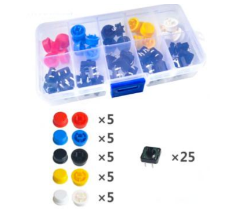 Kit de 25 pulsadores 12x12 con capuchones de colores