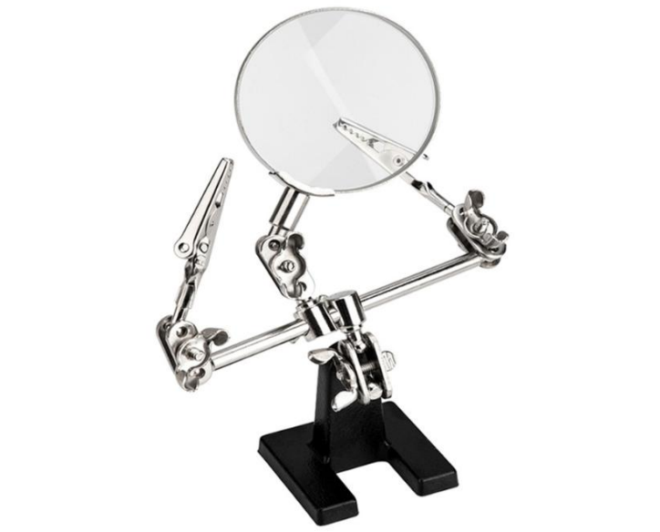 Soporte con lupa y pinzas para soldadura