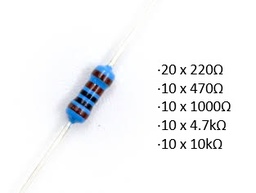 [00041295] Kit de 60 resistencias (220Ω, 470Ω, 1kΩ, 4,7kΩ y 10kΩ)